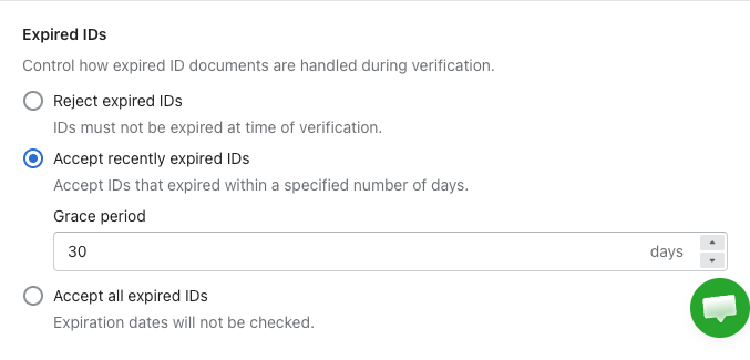 Accept recently expired IDs with grace period setting