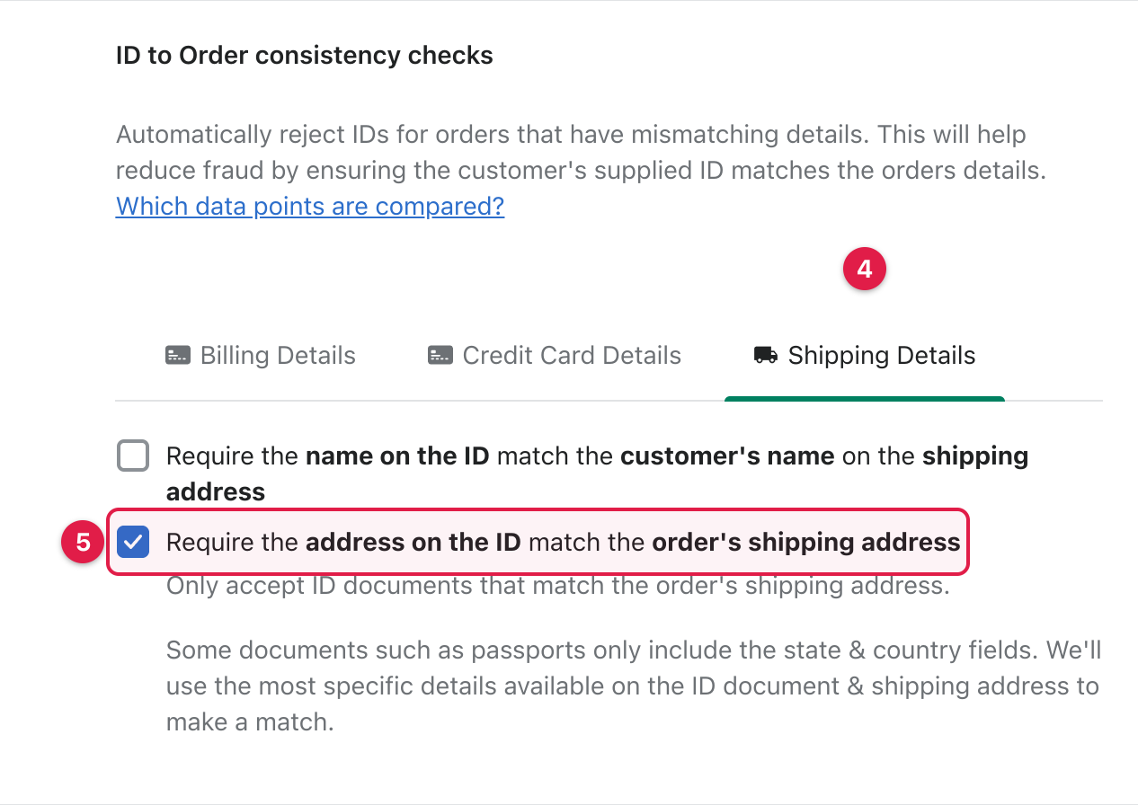The Shipping Details tab with the address matching rule enabled