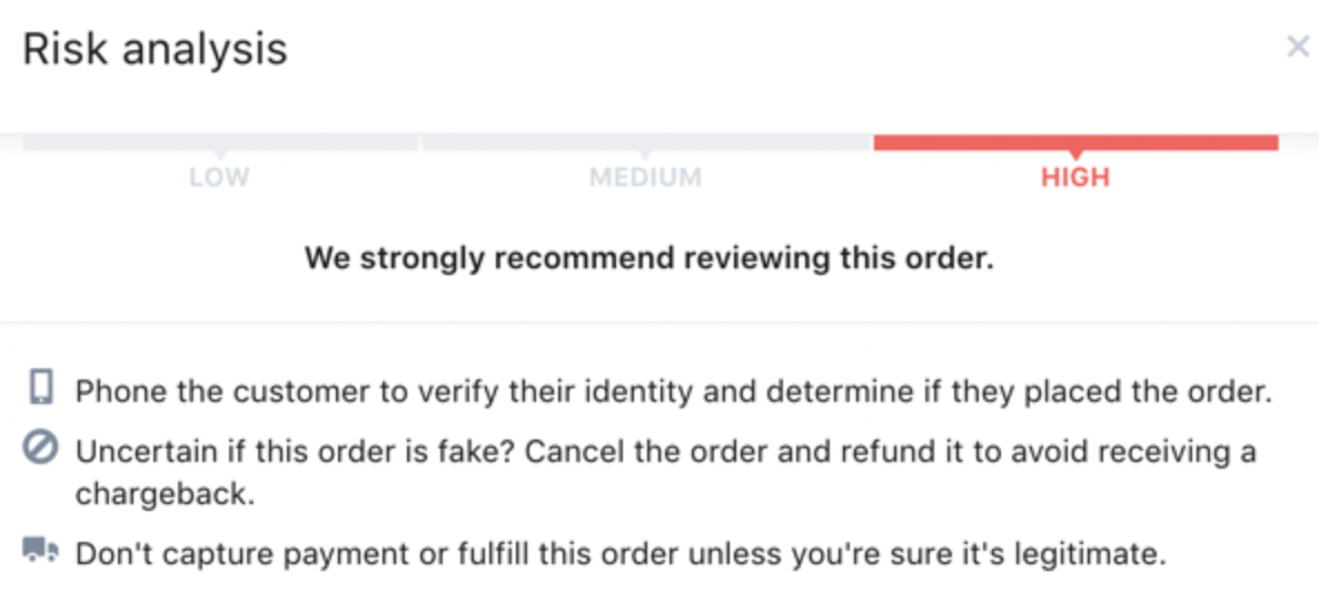 Screenshot of Shopify's risk assessment