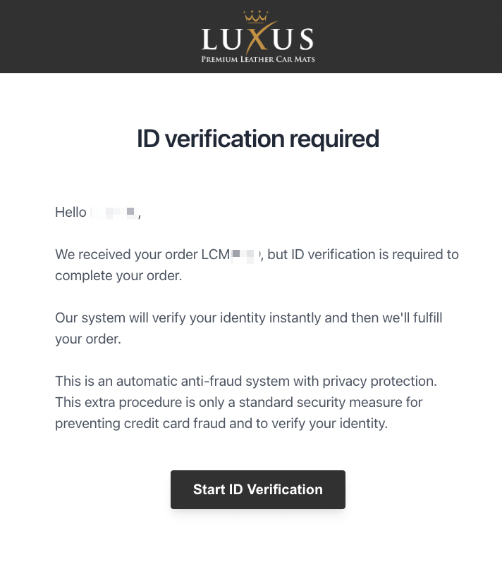 ID Verification email sent by Real ID